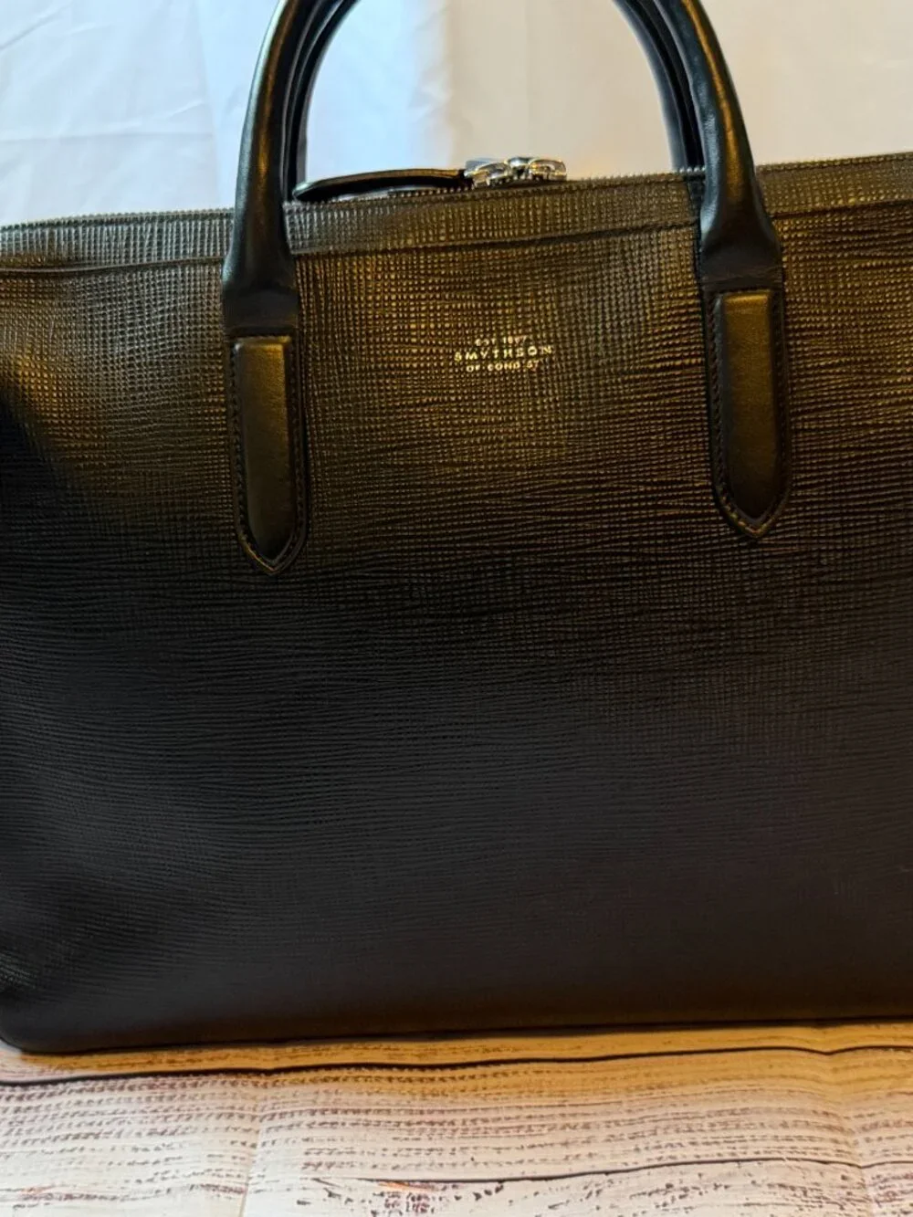 Smythson of Bond Street Black Leather Briefcase Ludlow
